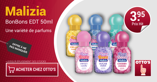 Offre à ne pas manquer : Malizia BonBons 50ml à CHF 3.95. Du 18 au 30/08 chez OTTO'S.