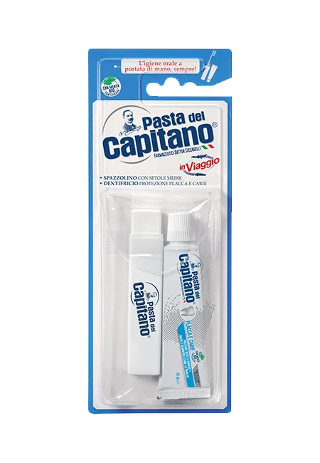 Pasta del Capitano kit viaggio spazzolino e dentifricio per placca e carie 25ml