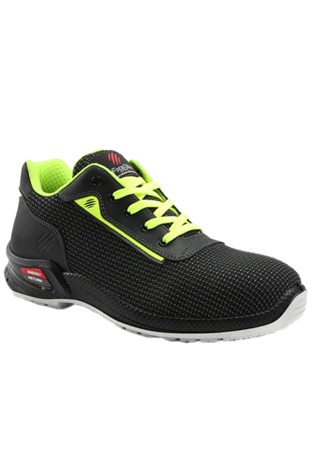 Fighter scarpa bassa in tessuto tecnico e pelle nero e verde fluo con lacci