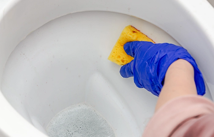 Una fase di pulizia del wc